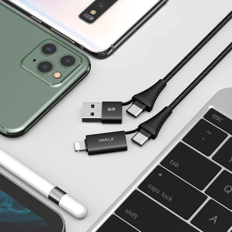 iWalk 60W 4in1 Twister Duo Cable 1M Cable - Black - Tashqila iWalk 60W 4in1 Twister Duo Cable 1M Cable - Black - Tashqila